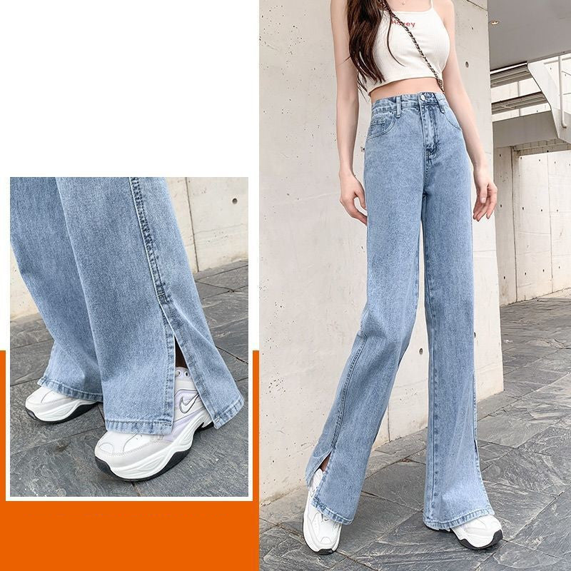 Women's Split Wide-leg Jeans High Waist Drape Loose Straight And Thin