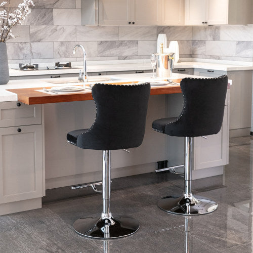 Swivel Velvet Barstools Adjusatble Seat Height From 25-33 Inch Black,Set Of 2