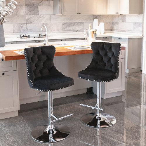 Swivel Velvet Barstools Adjusatble Seat Height From 25-33 Inch Black,Set Of 2