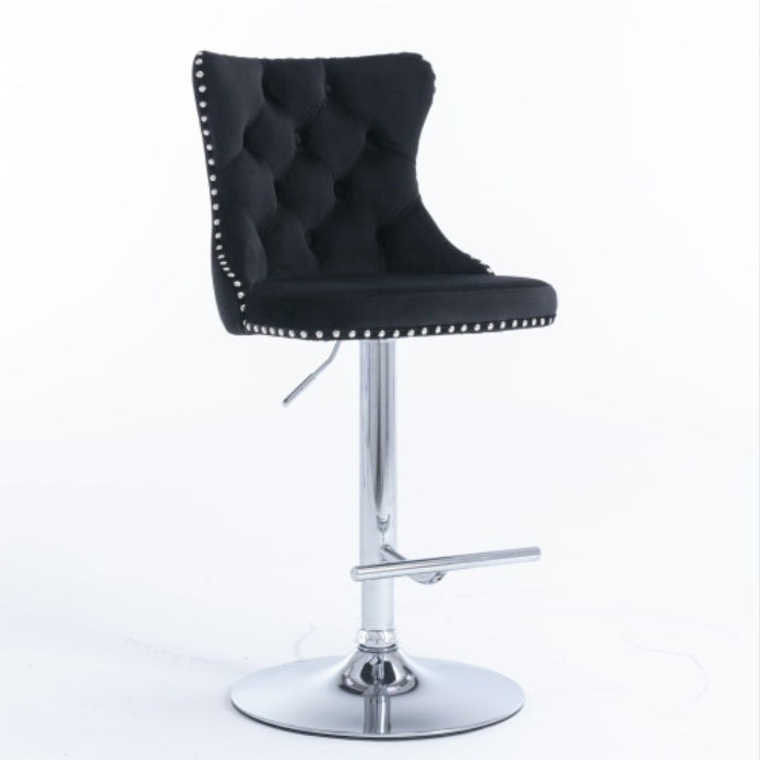 Swivel Velvet Barstools Adjusatble Seat Height From 25-33 Inch Black,Set Of 2