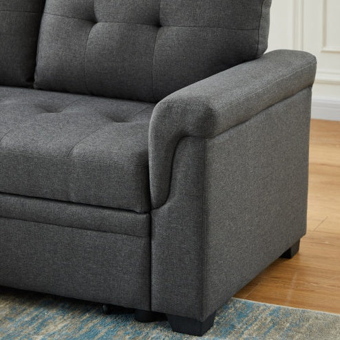 Canapé réversible en lin gris foncé avec chaise de rangement