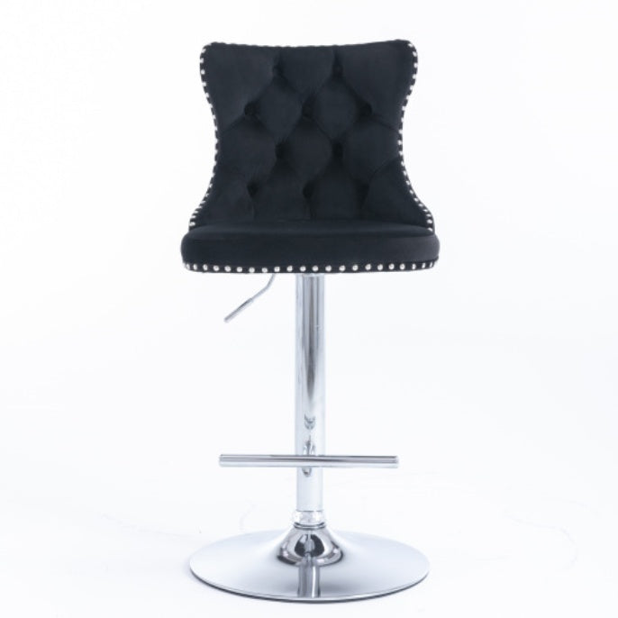 Swivel Velvet Barstools Adjusatble Seat Height From 25-33 Inch Black,Set Of 2