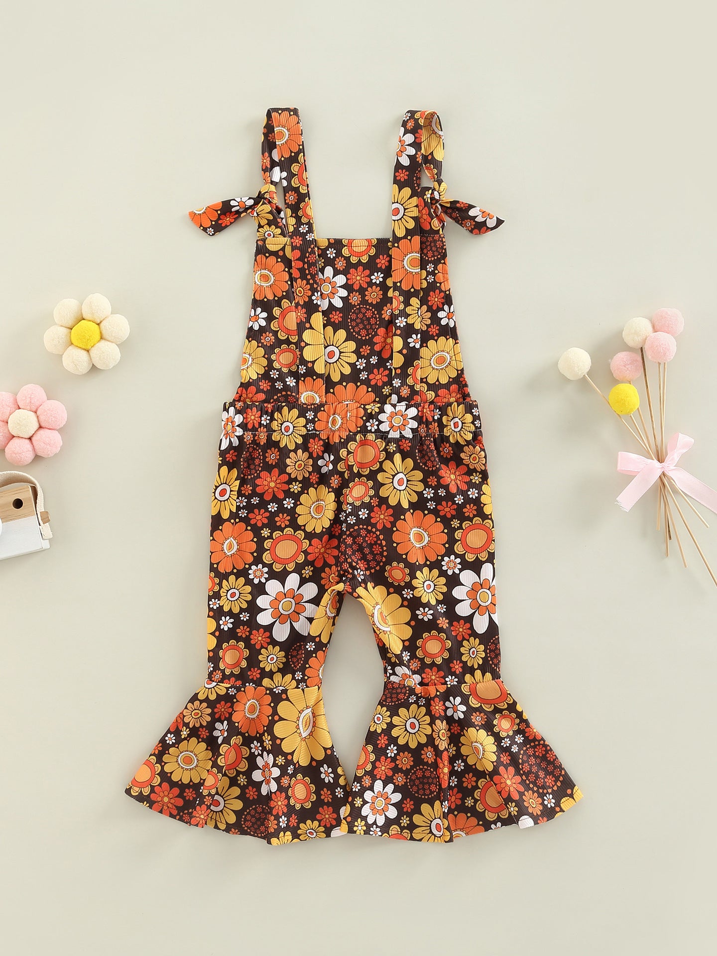 Girls' Floral Print Bell-bottom Pants Jumpsuit