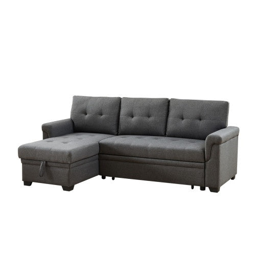 Canapé réversible en lin gris foncé avec chaise de rangement