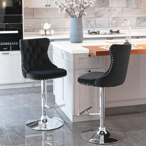 Swivel Velvet Barstools Adjusatble Seat Height From 25-33 Inch Black,Set Of 2