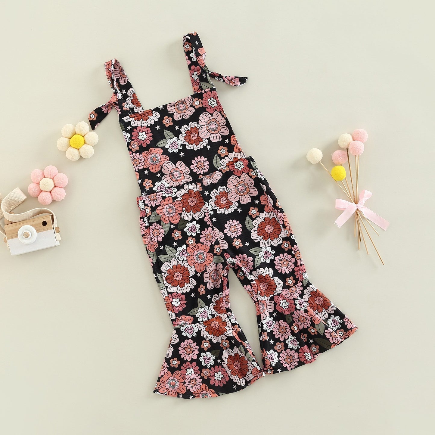 Girls' Floral Print Bell-bottom Pants Jumpsuit