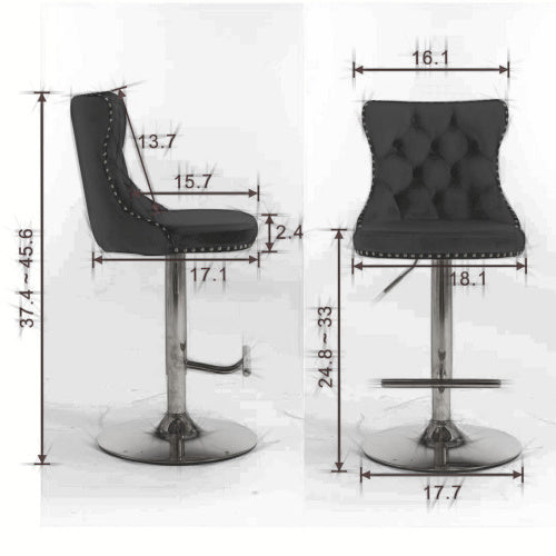 Swivel Velvet Barstools Adjusatble Seat Height From 25-33 Inch Black,Set Of 2