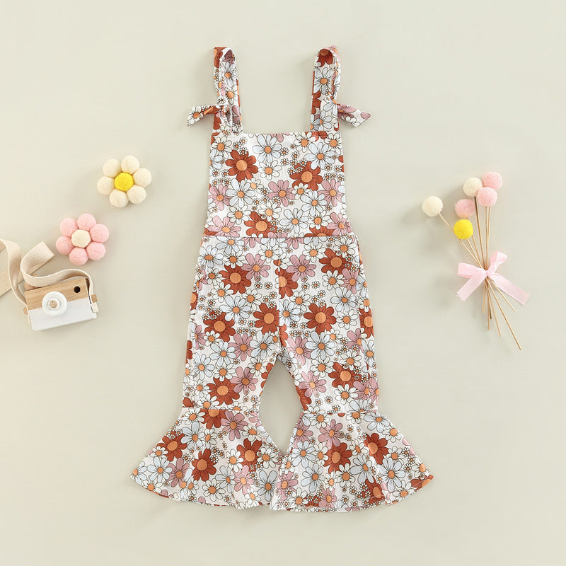 Girls' Floral Print Bell-bottom Pants Jumpsuit