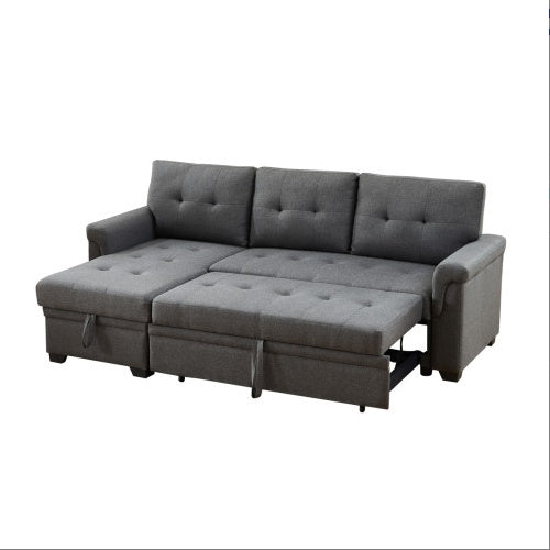 Canapé réversible en lin gris foncé avec chaise de rangement