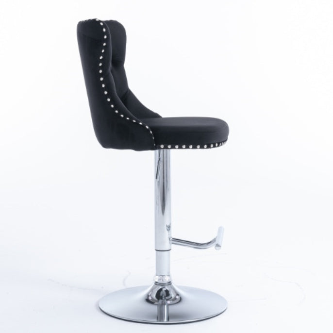 Swivel Velvet Barstools Adjusatble Seat Height From 25-33 Inch Black,Set Of 2