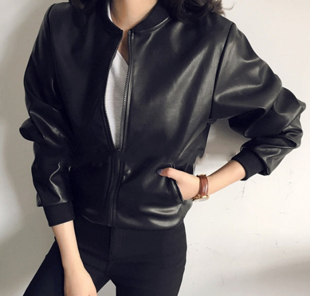 2021automne Nouvelle Version  De La Femme Mince Slim En Cuir Pu  Veste Courte Femme Veste En Cuir De Moto Sauvage
