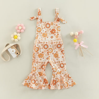 Girls' Floral Print Bell-bottom Pants Jumpsuit