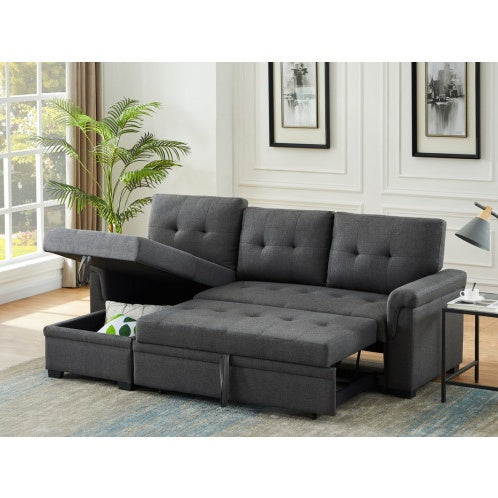 Canapé réversible en lin gris foncé avec chaise de rangement
