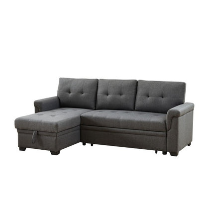 Canapé réversible en lin gris foncé avec chaise de rangement