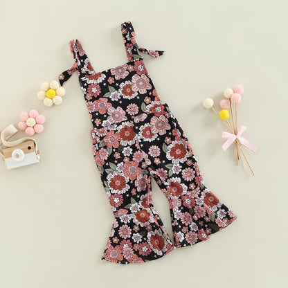 Girls' Floral Print Bell-bottom Pants Jumpsuit