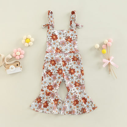 Girls' Floral Print Bell-bottom Pants Jumpsuit