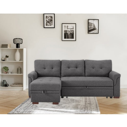 Canapé réversible en lin gris foncé avec chaise de rangement
